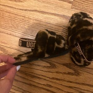 UGG Fuzzy Leopard Print Slippers